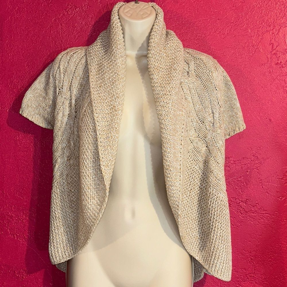 Express Cream and white cotton blend Short Sleeve open front cardigan. XS.